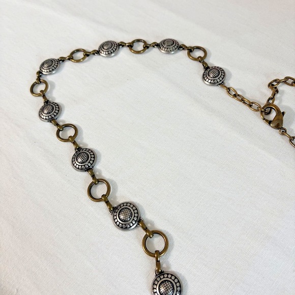 Fossil Silvertone Brasstone Chain Metal Belt Medallion Extender 36 up 42 inches - Picture 3 of 6